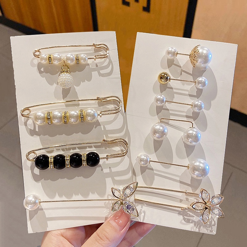 Set 6 ghim cài RINHOO hình hoa bướm đính ngọc trai nhân tạo thời trang