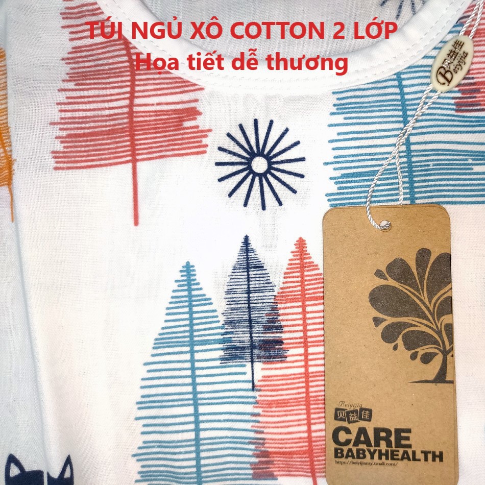 🍄HOT🍄Túi Ngủ Cho Bé từ 0 đến 5 tuổi vải xô cotton 2 lớp thoáng mát, mềm mịn