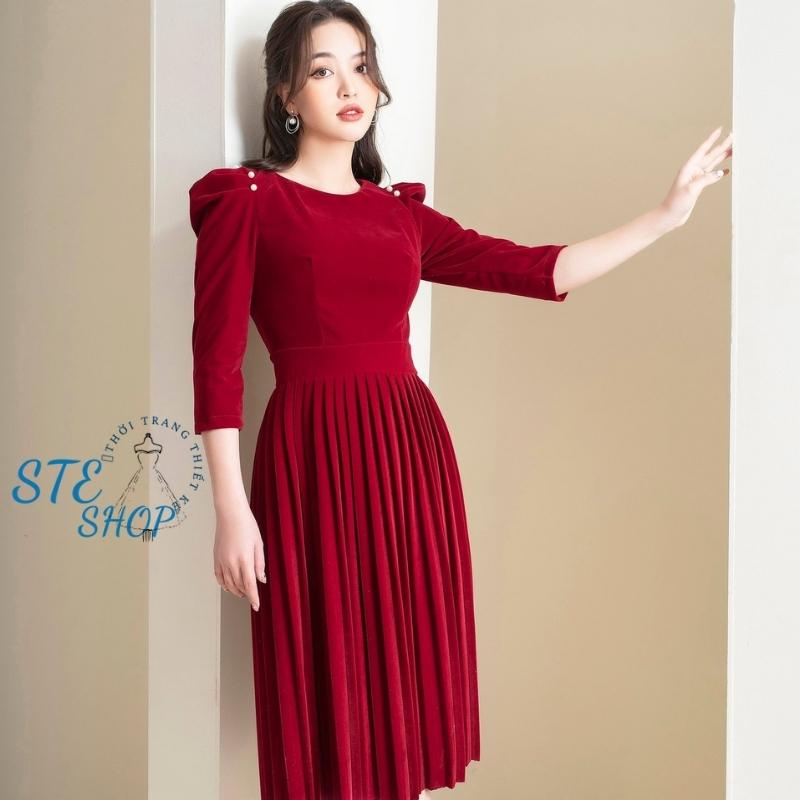 Đầm váy công sở thiết kế, váy xòe xếp li, thời trang nữ, Ste shop