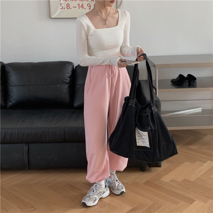 Áo croptop dài tay co dãn Cổ vuông Hagu 298 Sành điệu style trẻ trung năng động