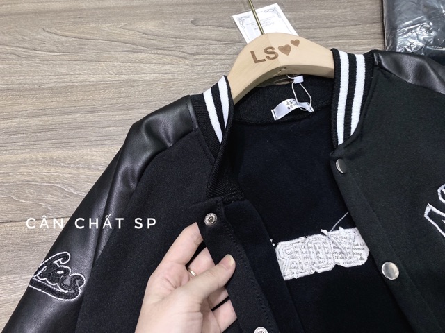 [SALE HUỶ DIỆT] Áo khoác bomber nữ da phối nỉ, kiểu đẹp, hoạ tiết chữ thêu, phong cách năng động
