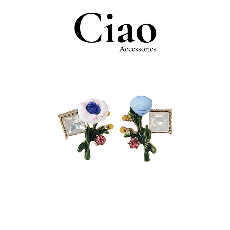 [SPECIAL] Khuyên tai/ Bông tai mạ bạc S925 thiết kế hình hoa tinh tế Kendall Ciao