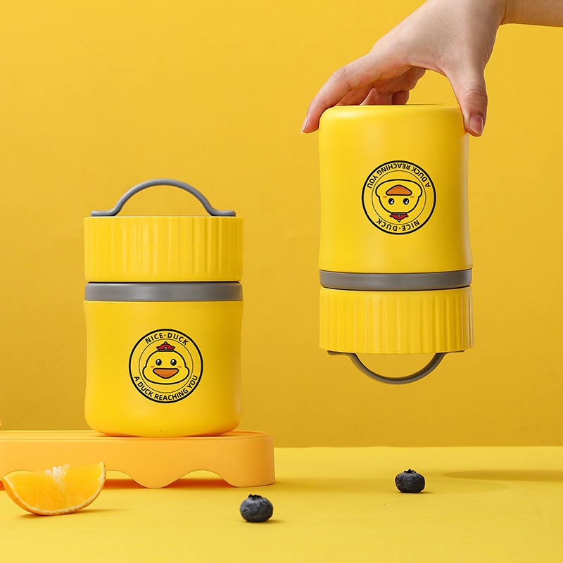 Ca ủ cháo giữ nhiệt hình vịt vàng - Bình giữ nhiệt ủ sữa , cơm kèm thìa 480ml