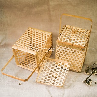 Làn tre đan vuông đựng quà mộc mac - Giỏ tre quà tặng