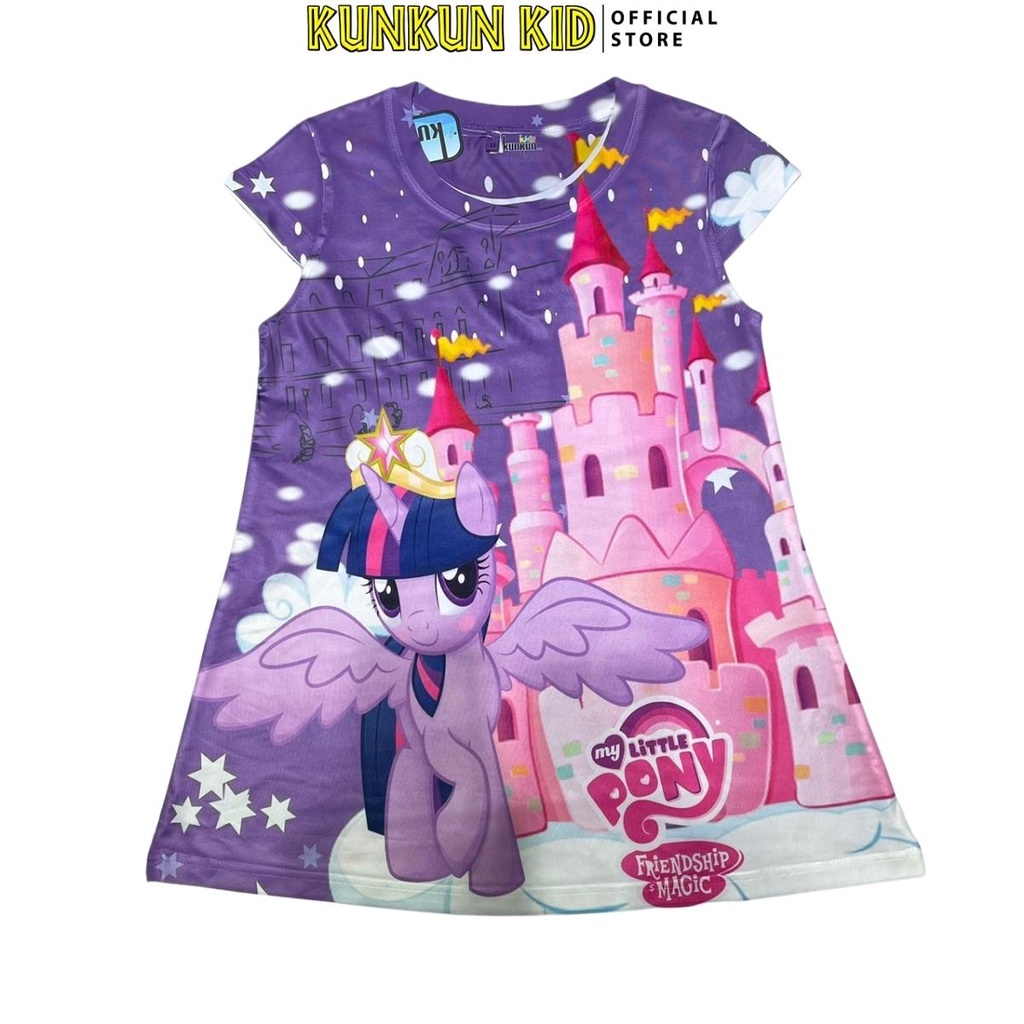 Đầm bé gái chất thun lạnh in 3d hình ngựa pony Kunkun Kid D112