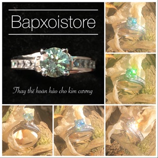 Nhẫn Viên chủ Moissanite 5,4ly xanh TUYỆT ĐẸP bạc 925 mạ bạch kim, hàng có kiểm định