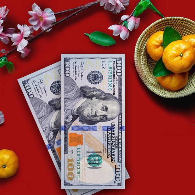 Xấp 10 bao lì xì 100 đô cực đẹp, bao lì xì tết