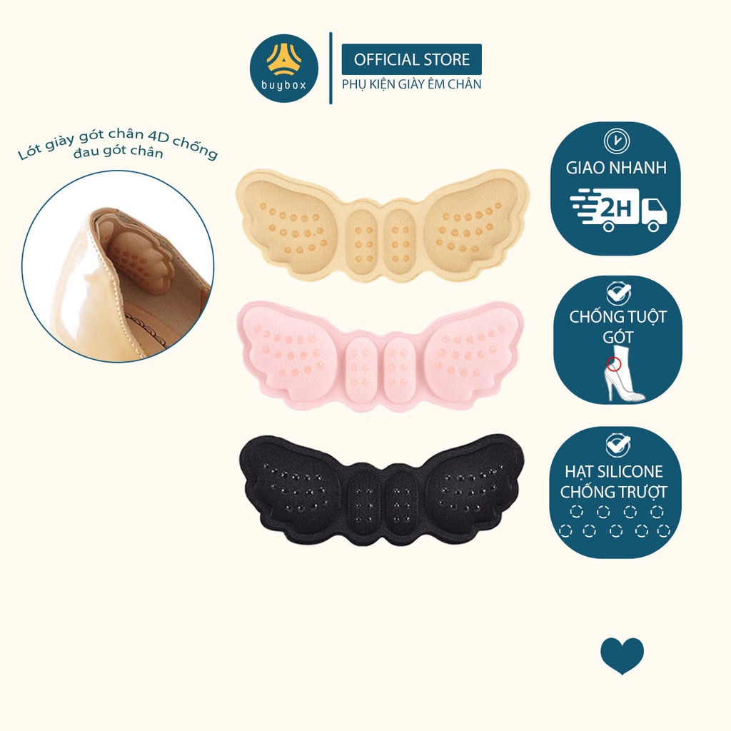 Combo 2 cặp Lót gót giày 4D hình cánh bướm mặt gai silicone chống trầy rách da &amp; chống tuột gót chân - buybox - BBPK70_2