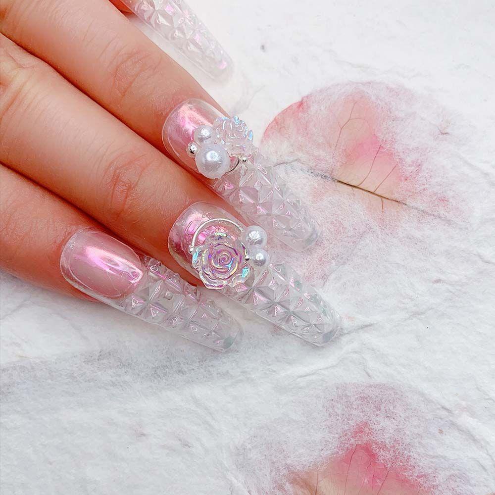 Bộ Móng Tay Giả Màu Trong Suốt Hình Vuông|Móng Tay Giả Trang Trí Nghệ Thuật