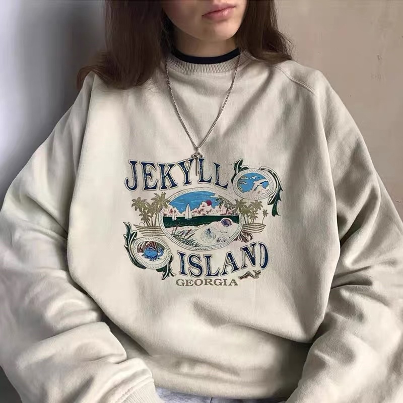 Áo sweater Hàn Quốc, Sweater nỉ nam nữ form rộng JERYLL ISLAND oversize Unisex Ulzzang màu Be