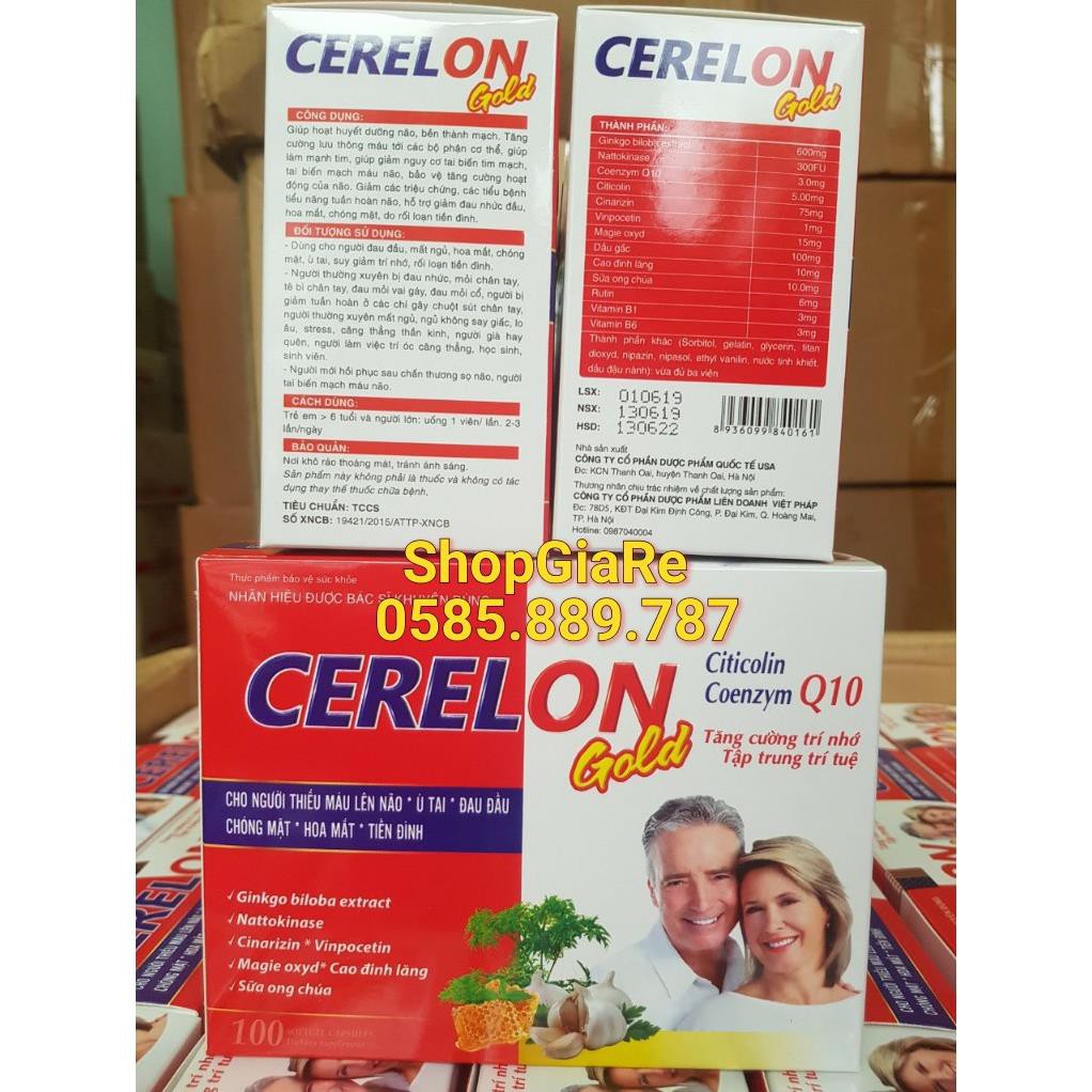 Cerelon gold Giúp bổ sung dưỡng chất cho não hiệu quả viên uống hoạt huyết dưỡng, giảm đau đầu, chóng mặt não 100 viênnn