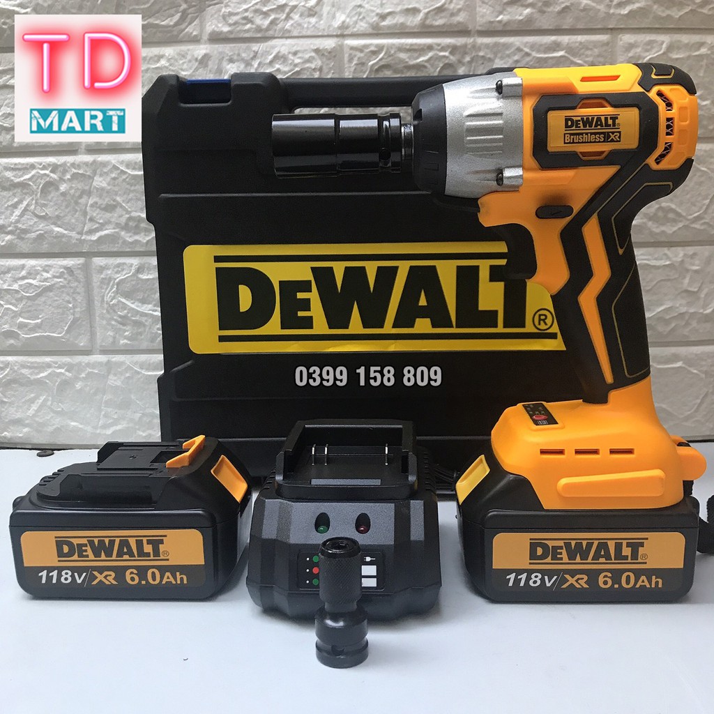 Máy Siết Bulong Dewalt 118V Không Chổi Than 2 pin 10 cell - Hàng Loại 1 có 3 đèn led