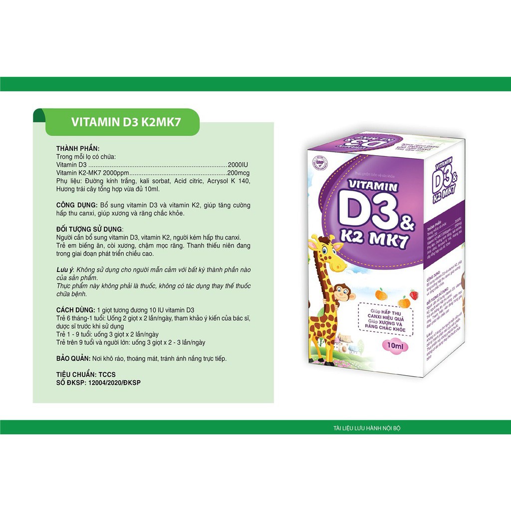 Vitamin D3 K2 MK7 10ml giúp hấp thụ canxi hiệu quả,giúp xương và răng chắc khỏe