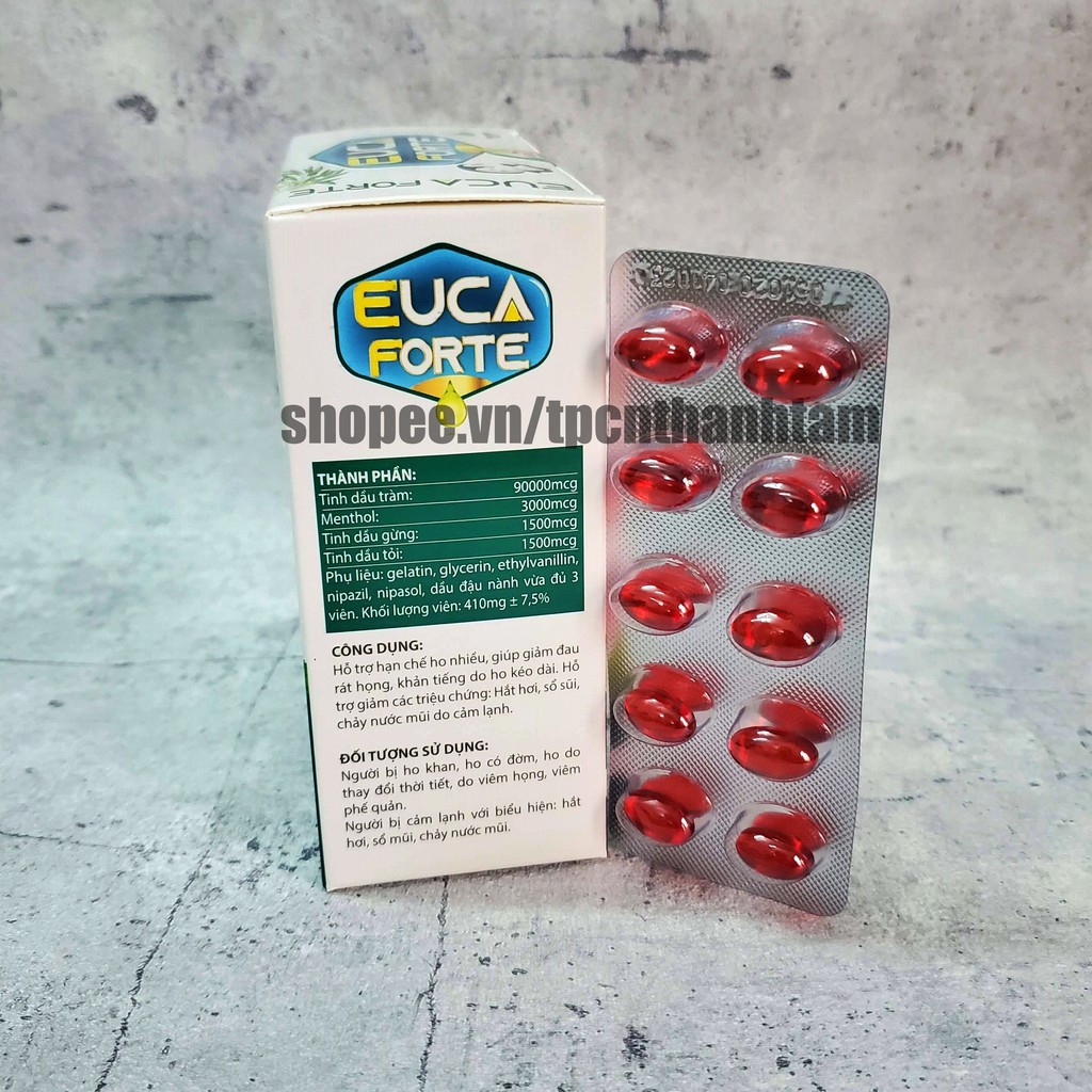 Viên uống EUCA FORTE giảm ho, giảm đau họng, khan tiếng - Hộp 100 viên