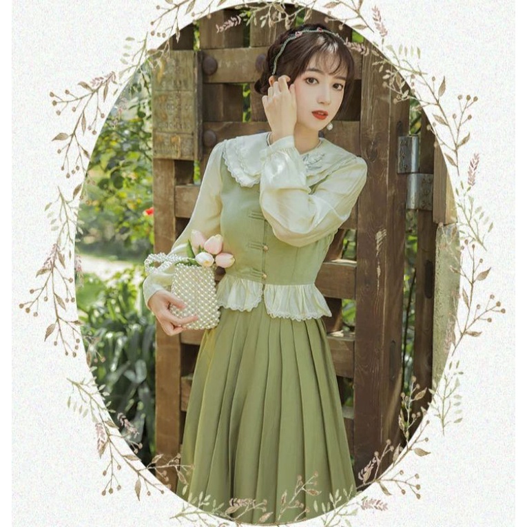 Set Đầm Vintage Màu Xanh Lá Thanh Lịch Nàng Thơ Của Mùa Xuân 2022
