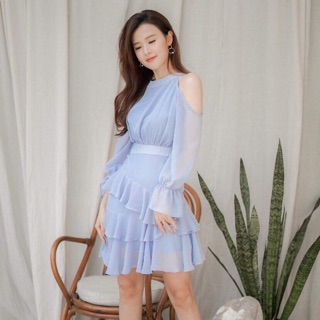Đầm voan hở vai bèo tầng cao cấp siêu xinh