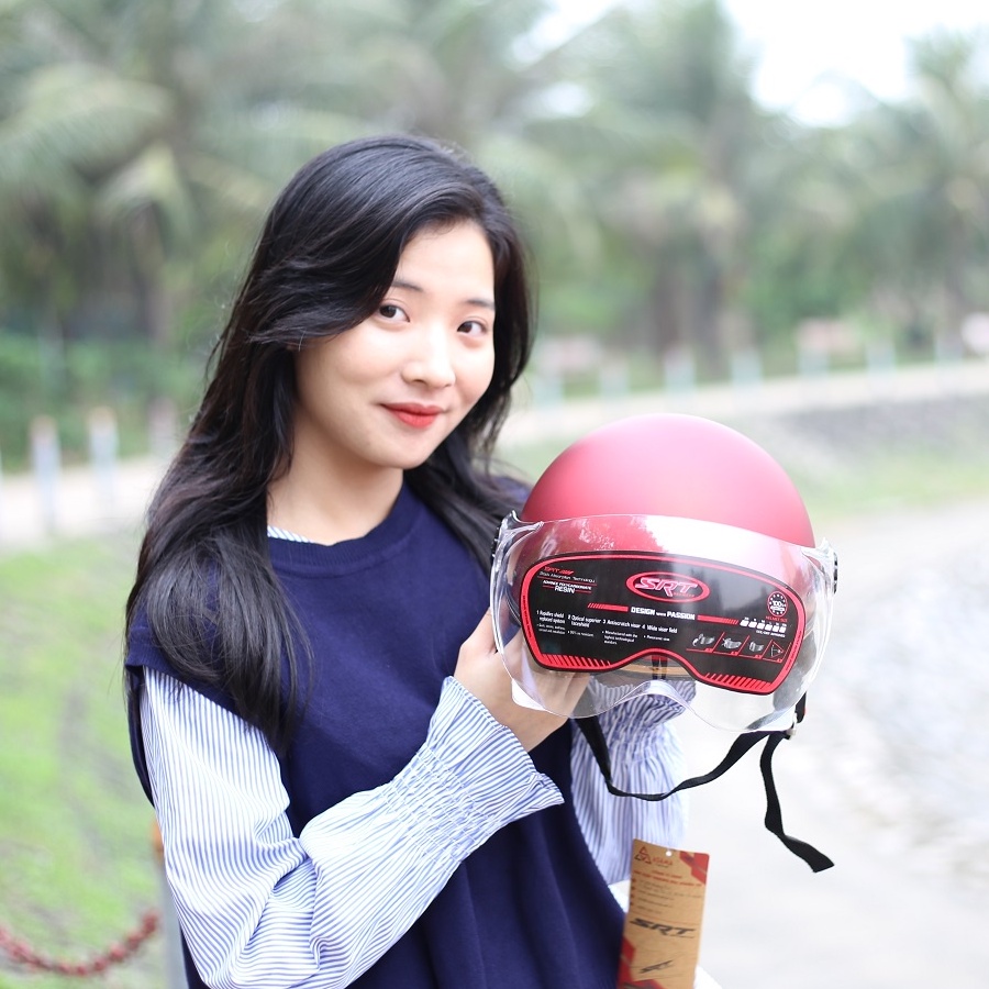 Mũ Bảo Hiểm Nửa Đầu SRT Có Kính Viền Đồng Cao Cấp - Bảo Hành 12 Tháng