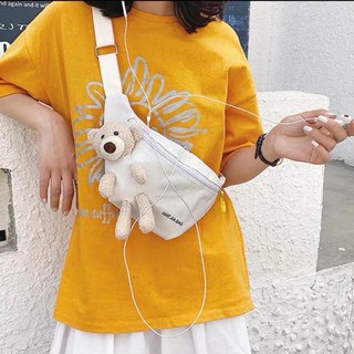 Túi vải đeo chéo kèm gấu