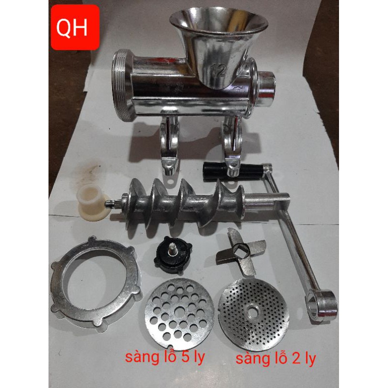 Máy (12) làm cám chim chào mào, chòe,khứu lỗ xàng 2 ly - Đùn cám chim - Đùn thịt bằng nhôm quay tay cối 12