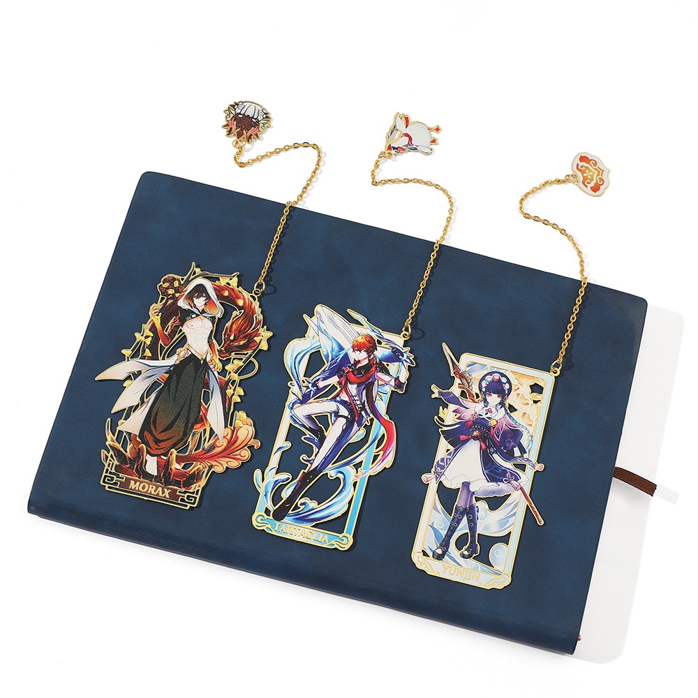 Bộ Sưu Tập Đánh Dấu Trang Kim Loại Hình Anime Genshin Kazuha Zhongli Hutao Yae Miko Tartaglia Raiden Shogun Venti Xiao