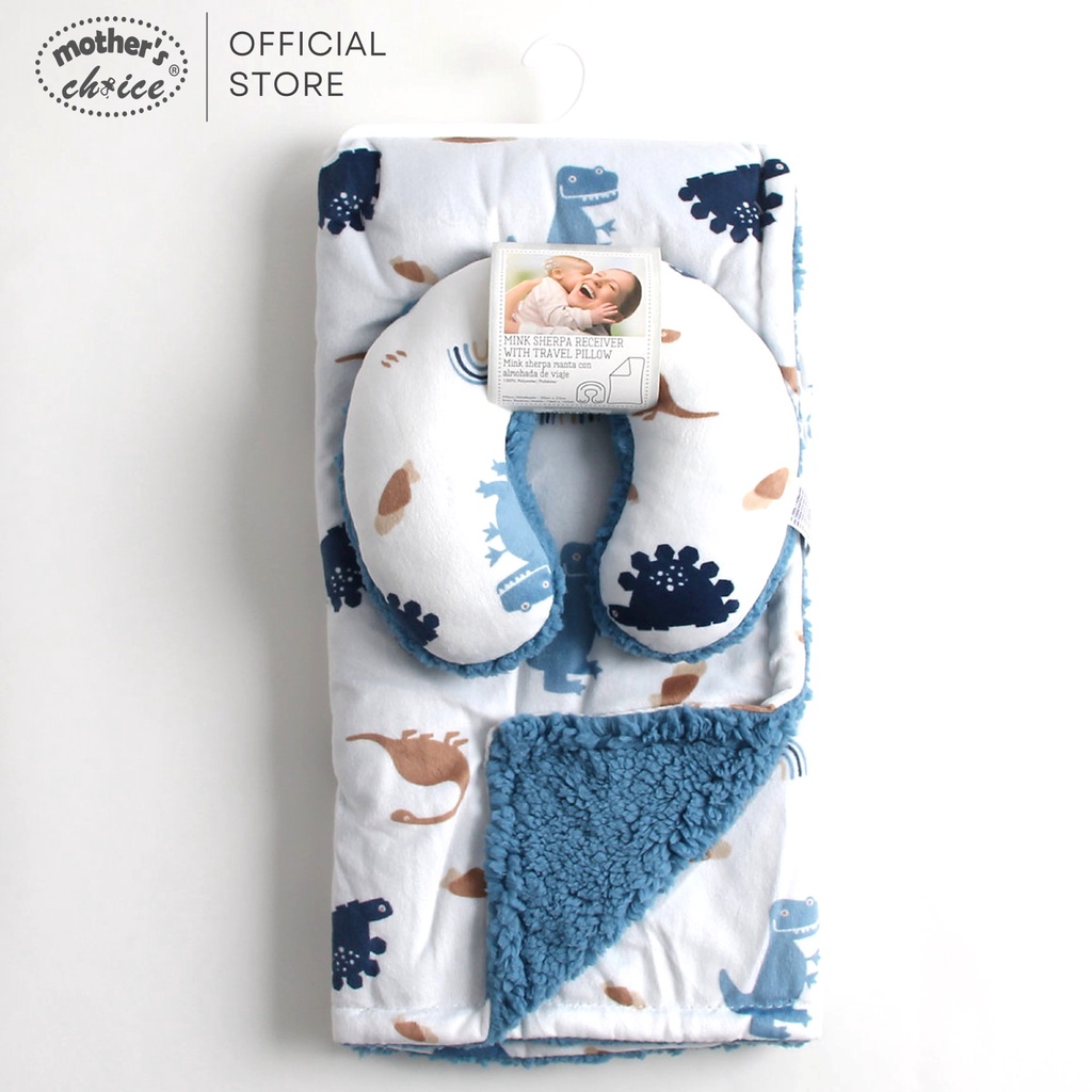 Bộ chăn gối du lịch cho bé chăn lông cừu cỡ 76x102cm kèm gối ngủ du lịch đáng yêu Mother's Choice – kèm móc nhựa IT3977