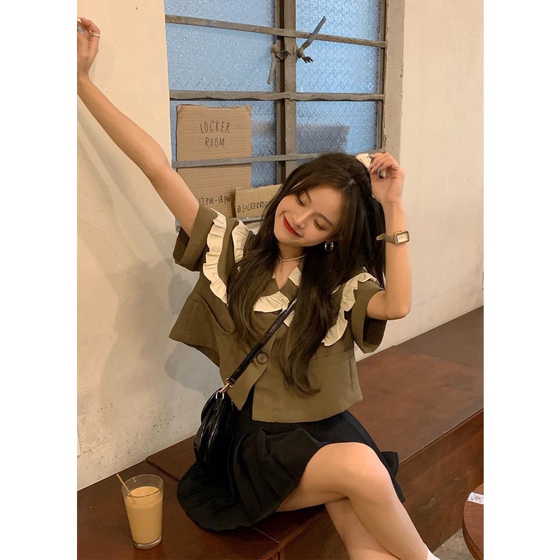 Áo babydoll Croptop Hai Lớp Cổ Búp Bê Phong Cách Retro Thời Trang Mùa Hè | BigBuy360 - bigbuy360.vn