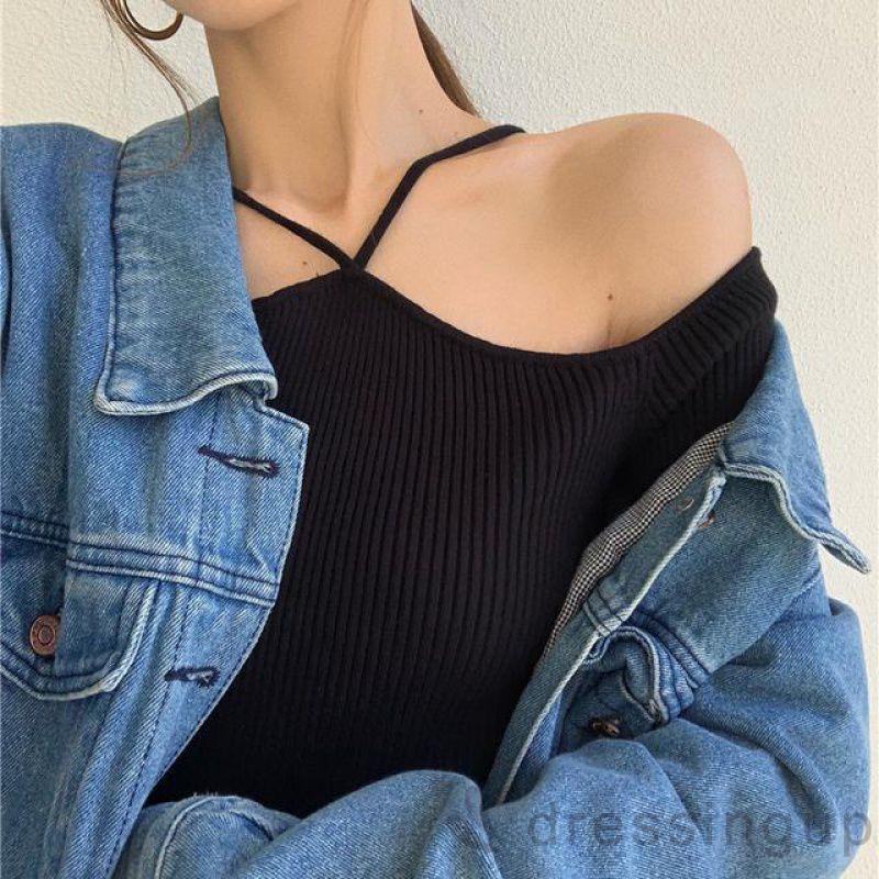 Áo thun tay dài phối trễ vai màu đơn giản thời trang cho nữ