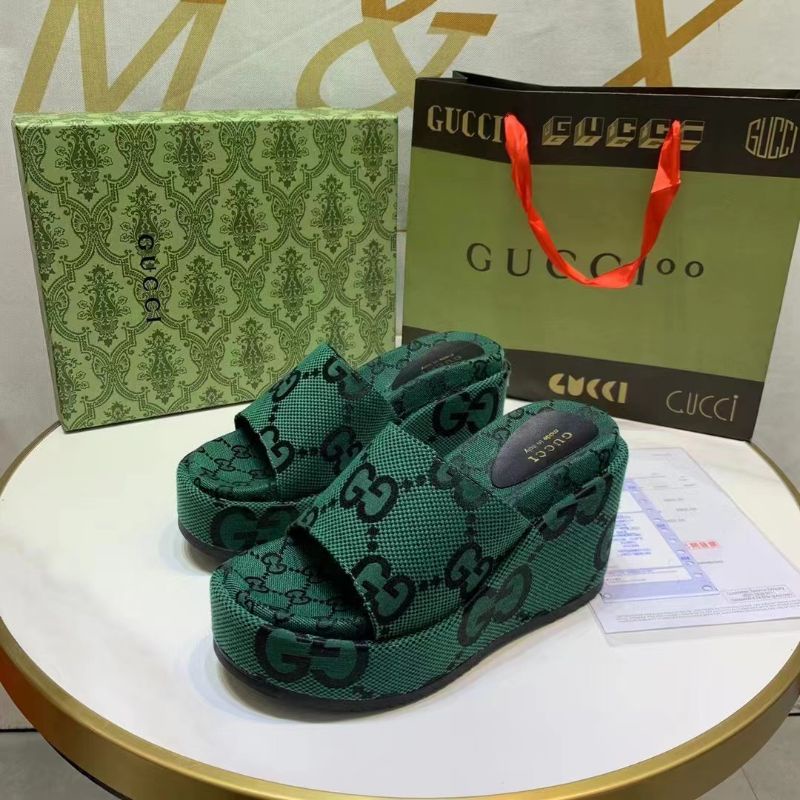 Dép Xuồng GC nữ cao 10-12p  nâu - xanh  form to