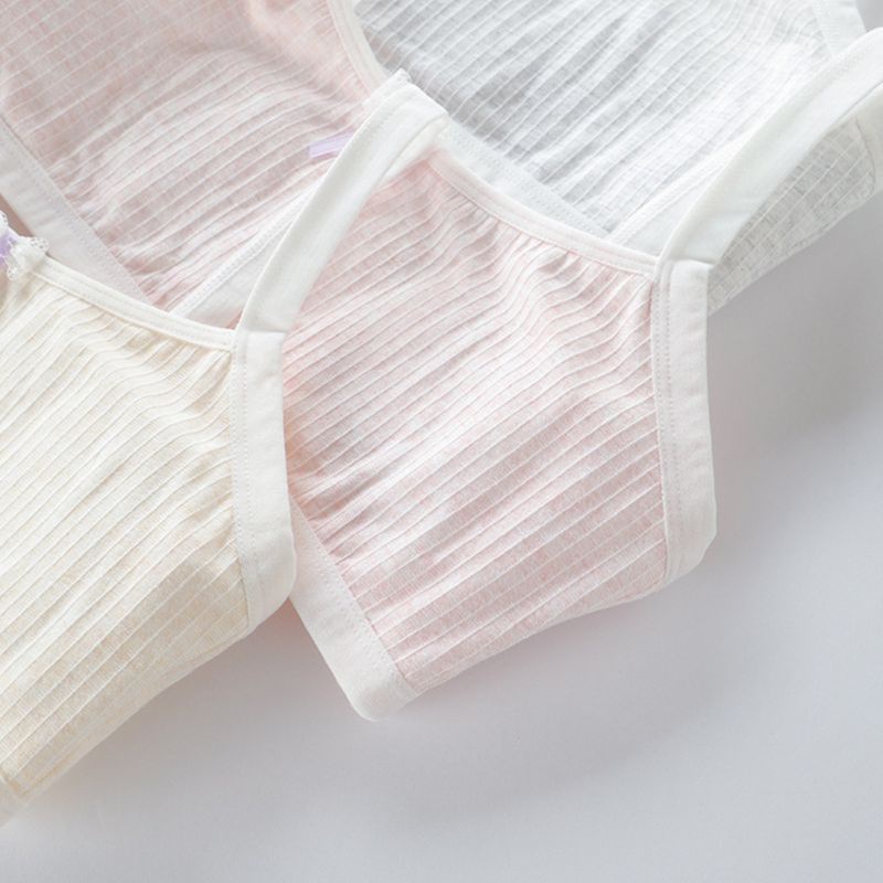 Haha Áo Ngực Cotton Nhẹ Kẻ Sọc Ngang Có Đệm Lót Phối Ren Thắt Nơ Ngọt Ngào Trang Trí Cho Bé Gái Tuổi Dậy Thì C