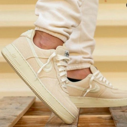 Giày AF1 Stussy Fossil, Giày Air Force 1 Canvas vệt thêu bản đẹp Full box tặng dây
