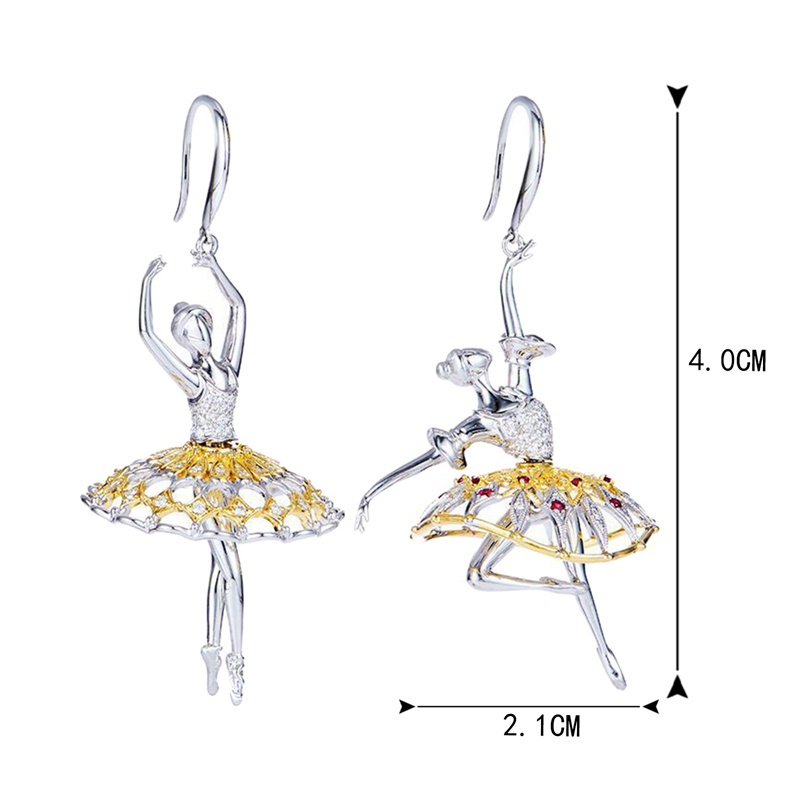 Italian craftsmanship creative asymmetric earrings ladies elegant ballet earrings hanging Swan Lake gem earrings party high jewelry