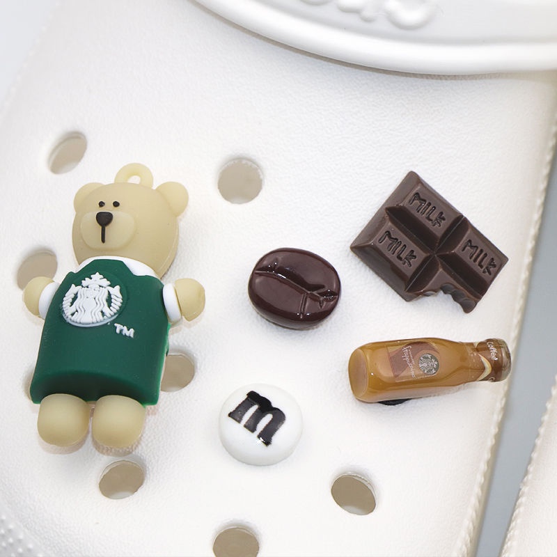 Dép Crocs Cài Nút Charm Hình Giày Crocs Hoạt Hình Starbucks DIY