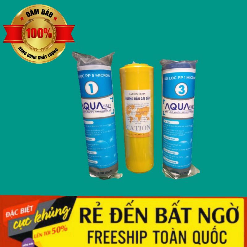 BỘ 3 LÕI LỌC NƯỚC 1 2 3 CAO CẤP ( LÕI SỐ 2 CATION KHỬ CANXI NHẬP KHẨU CÓ ĐẢO MUỐI )