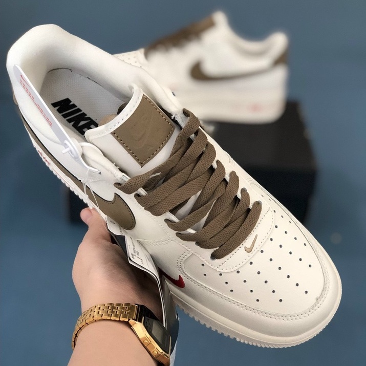 [ Thanh Lí ] Giày Sneaker AF1 custom vệt nâu, air force 1 white brown bản mới