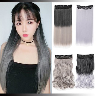 Tóc giả nối dài màu đen xám ombre có đầu nối tiện lợi