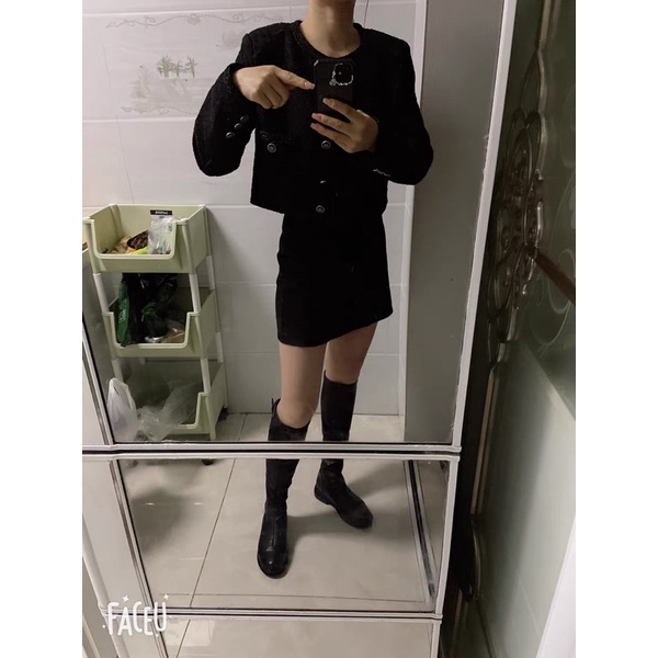 Áo Dạ Tweed Croptop Ngắn Nữ Sang Chảnh Tiểu Thư Khoác Ngoài Có Độn Vai Mùa Thu Đông 2 Lớp Hàn Quốc Chali AD005