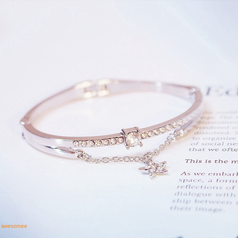 Vòng Tay Dây Da Mặt Hình Ngôi Sao Đơn Giản Thời Trang Cho Nữ