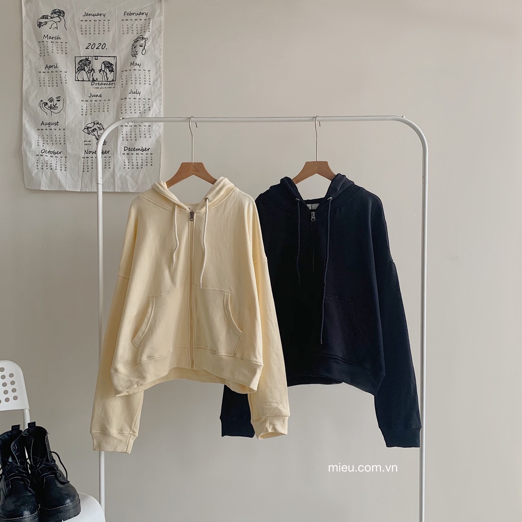 [Miều] Áo khoác zip hoodie trơn nhiều màu Felt Jacket