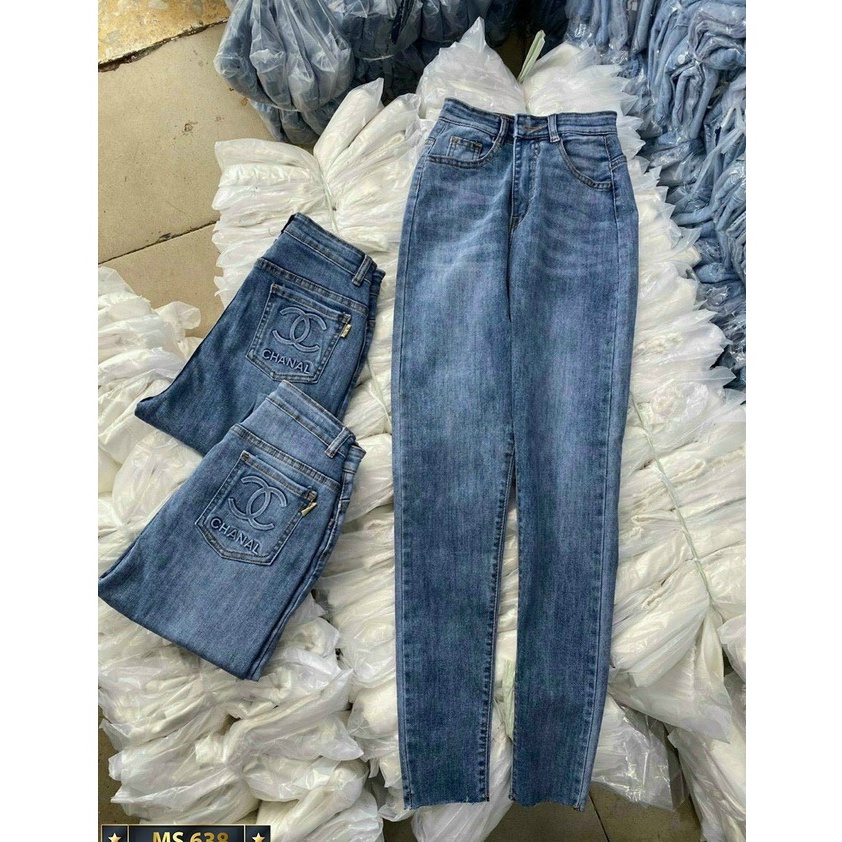 Quần jean nữ lưng cao, jean nữ màu xanh thời trang cao cấp MURADFASHION MS638
