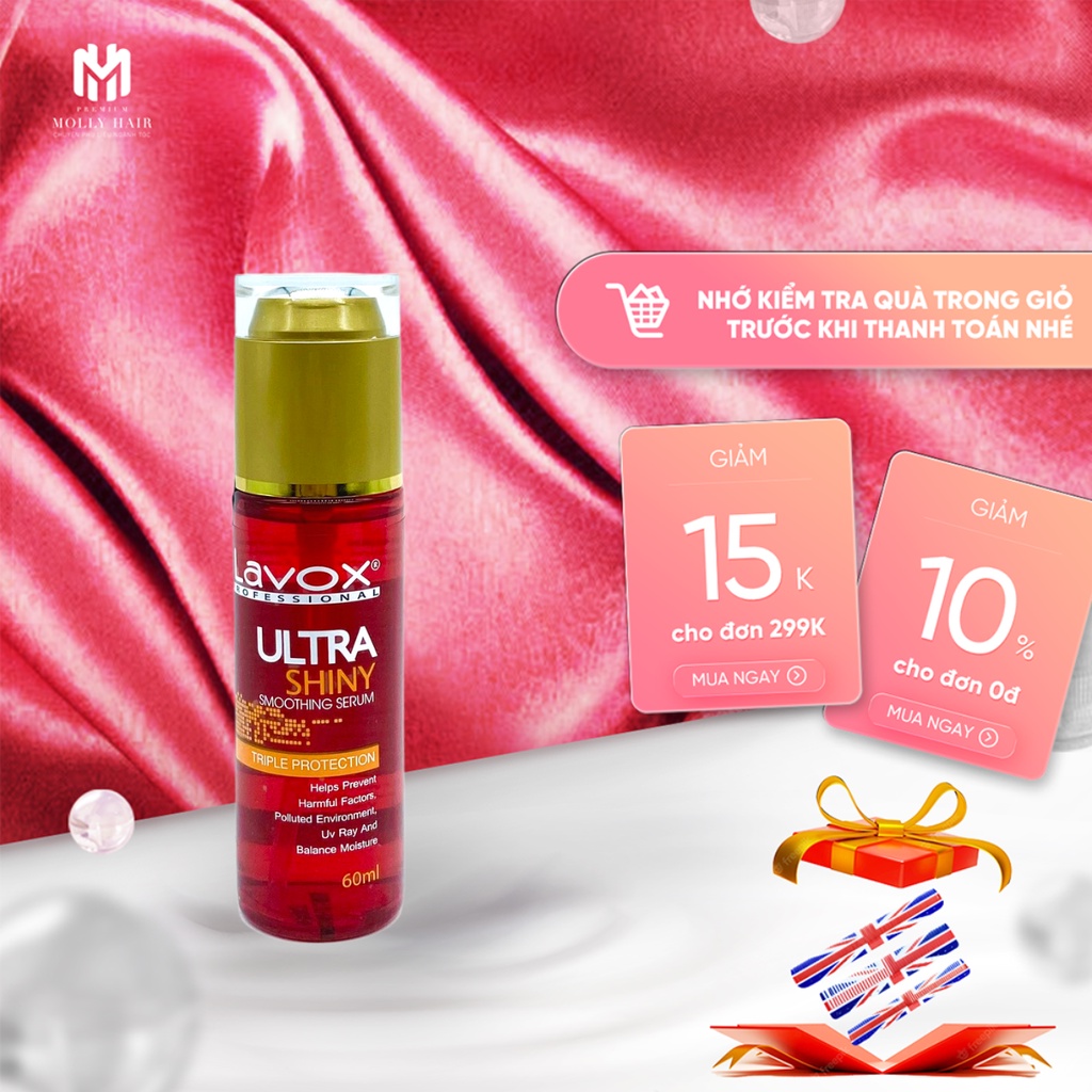 Serum dầu bóng huyết thanh Mollyhair Lavox, phục hồi tóc hư tổn và nuôi dưỡng tóc khô xơ xoăn cứng 60ml