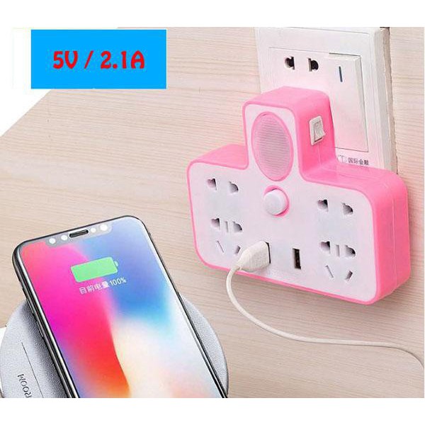 [Freeship 99k TQ] Ổ cắm điện đa năng 4 cổng kiêm đèn ngủ và 2 cổng usb