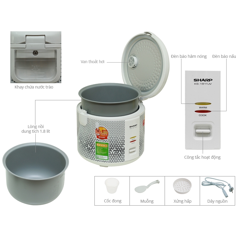 Nồi cơm điện nắp gài 1.8L Sharp KS-181TJV | BigBuy360 - bigbuy360.vn