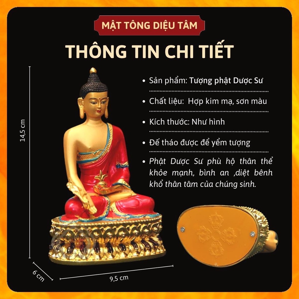 Tượng phật dược sư thờ cúng mật tông Tây Tạng , tượng phật để ô tô DS màu 14,5cmvẽ tay Tây Tạng