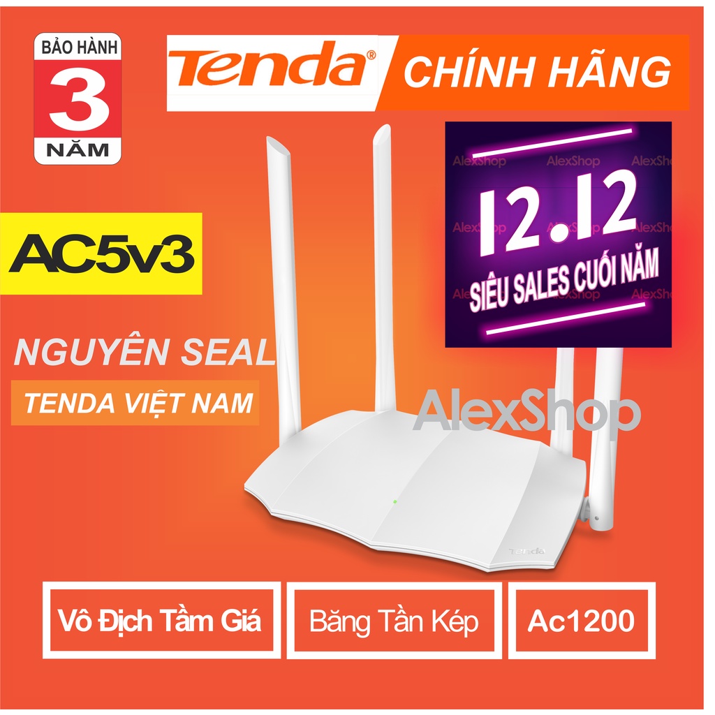 [Chính Hãng BH 3 Năm] Tenda AC5v3 Thiết Bị Phát Wifi AC1200M Băng Tần Kép 2.4G và 5G