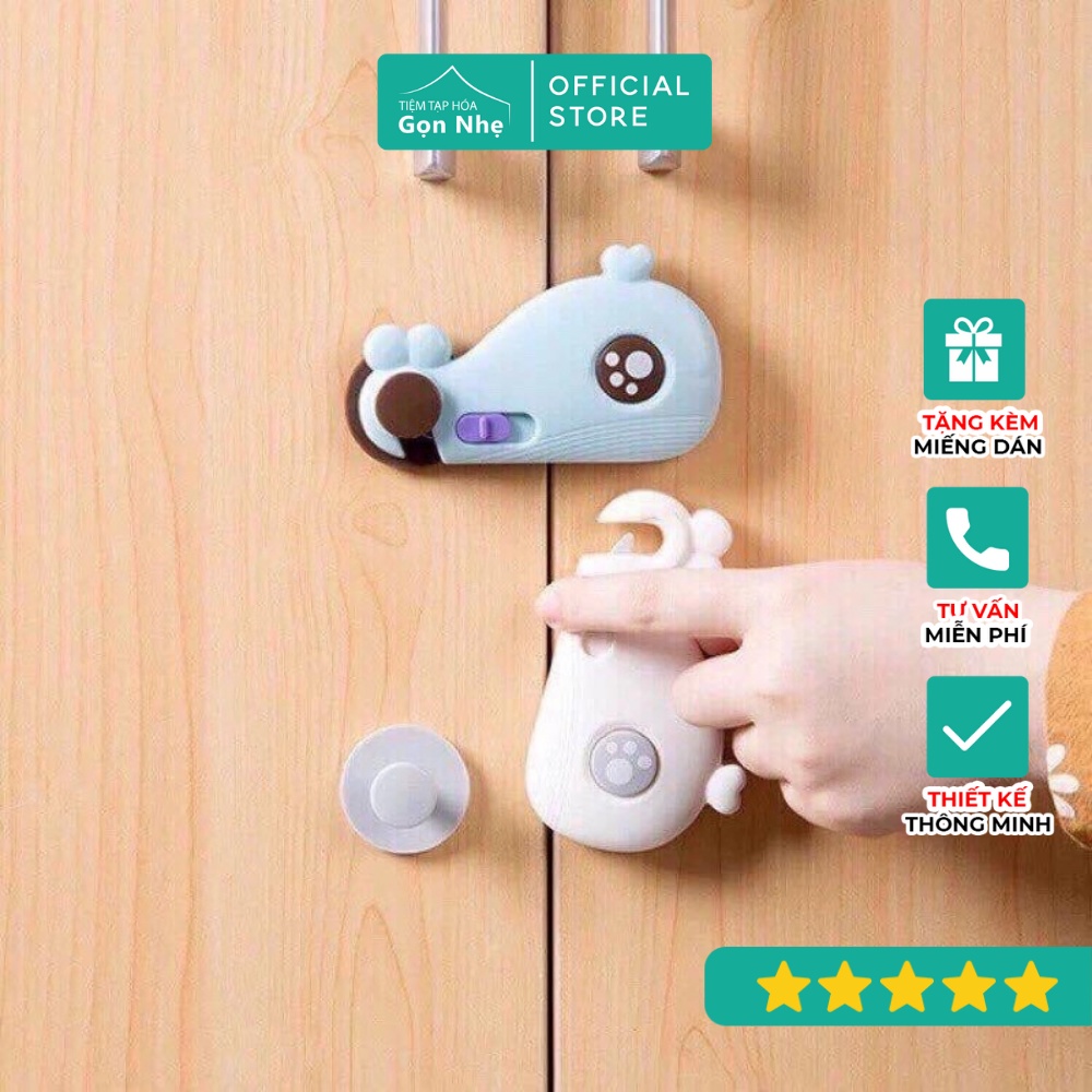 Khóa Cài Tủ - Miếng Chặn Cửa Chống Va Đập Cửa Sập, Chặn Gió Kẹp/ Kẹt Tay Bé Hình Cá Voi Dễ Thương
