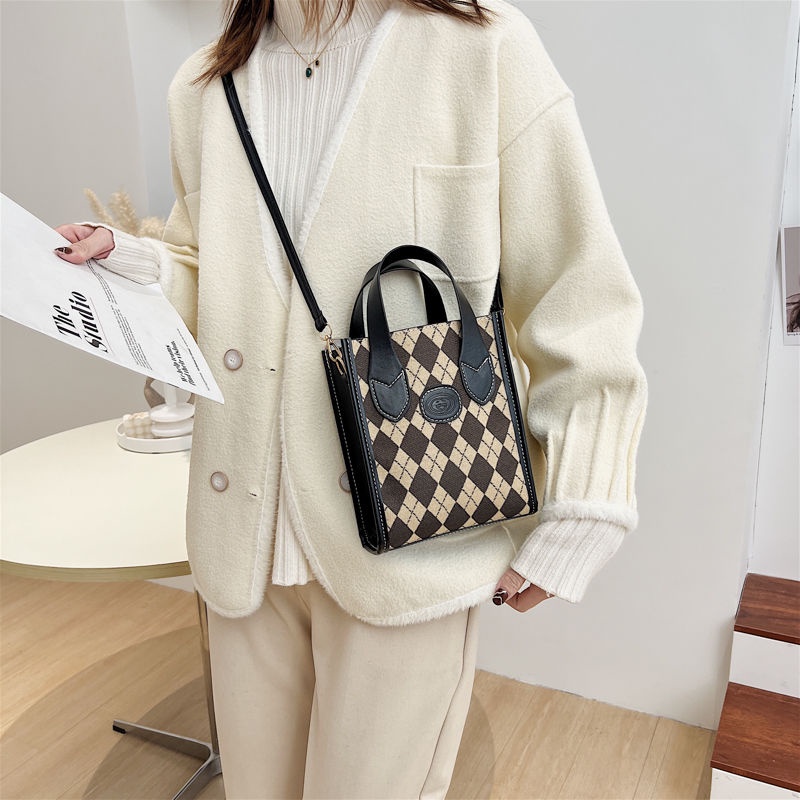 Túi tote nữ túi hộp vuông túi đeo chéo caro cá tính
