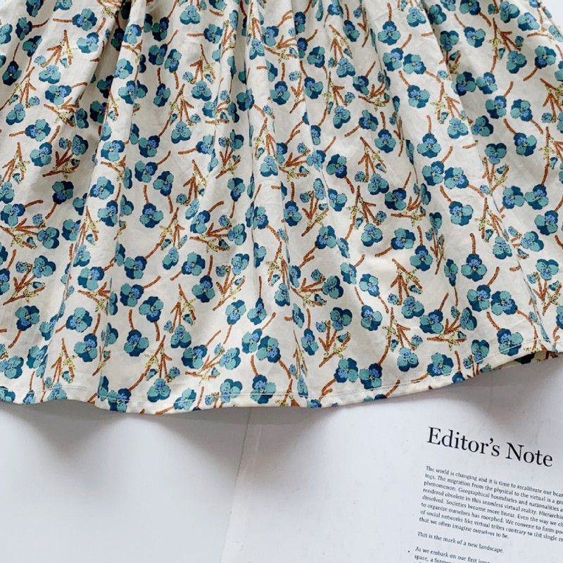 Đầm hoa tay phồng/áo hoa tay phồng phong cách Hàn Quốc thời trang xinh xắn cho bé gái