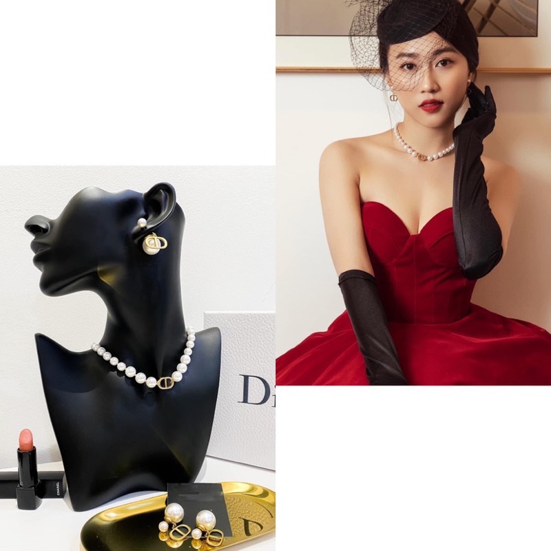 Set 2 món Dây chuyền Khuyên tai nữ hạt trai Dior sang chảnh thanh lịch Emlux Jewelry Store