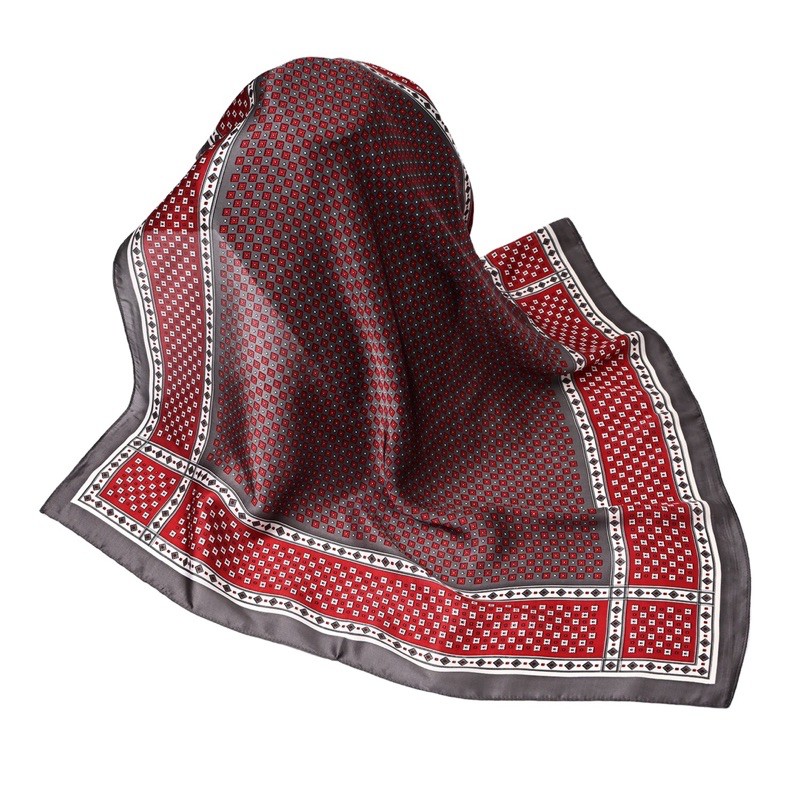 Khăn turban lụa vuông cao cấp choàng cổ size 70x70cm thanh lịch đa năng dùng làm áo yếm in hình học