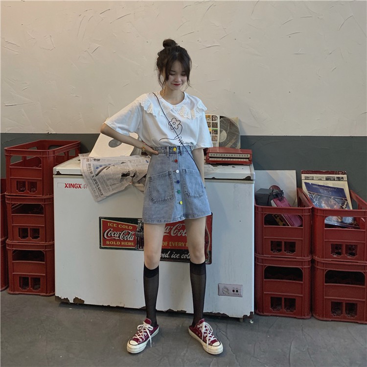Xiaozhainv Chân Váy Denim Lưng Cao Phong Cách Hàn Quốc | BigBuy360 - bigbuy360.vn